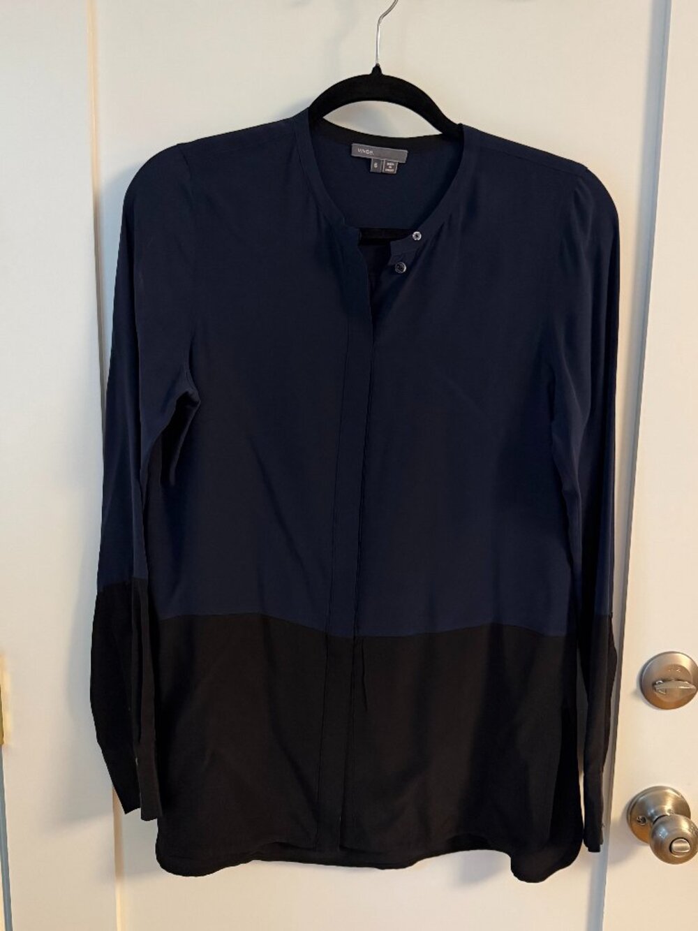 Vince Silk Colorblock Long-Sleeve Button-Down Blouse